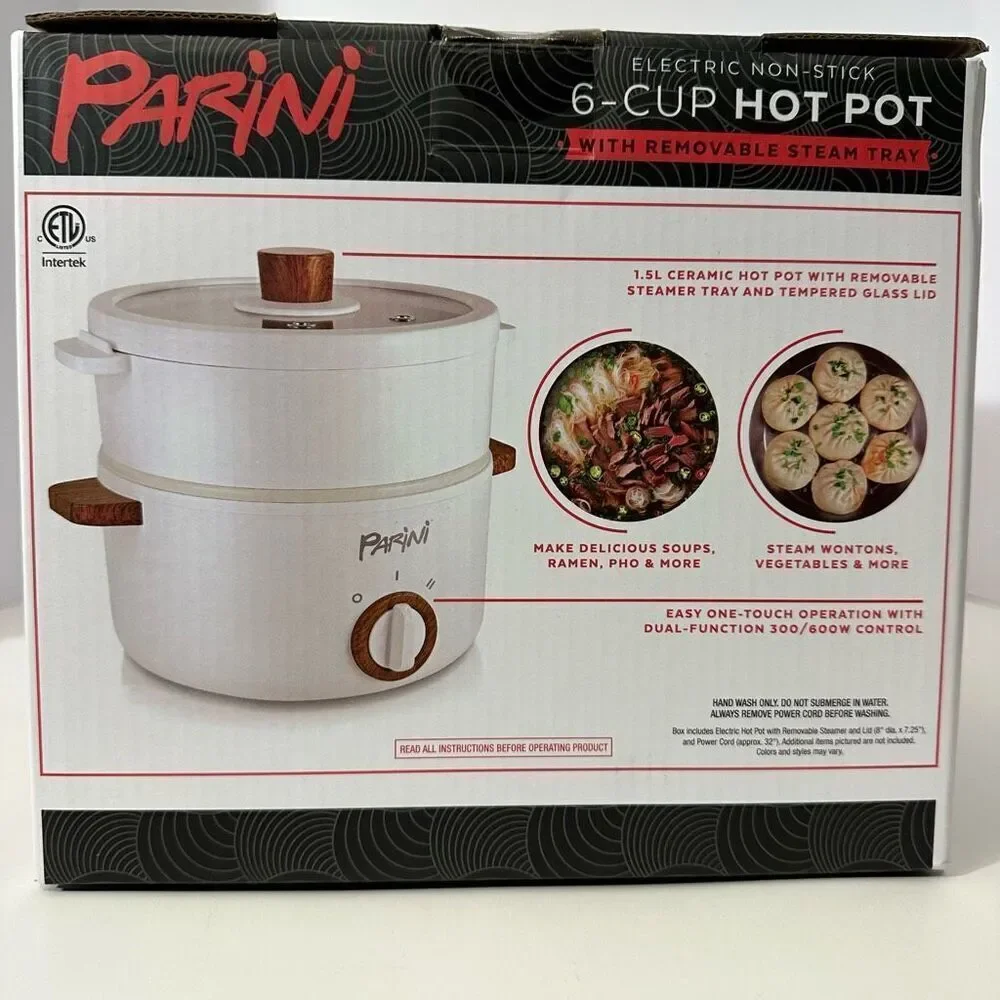 Parini 6-Cup Electric Hot Pot With Removable Steam Tray